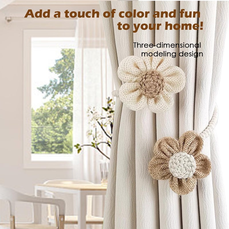 SRG Rope Curtain Tiebacks 2 Pack | Sunflower Curtain Tieback Boho | Simple Elegant DIY Curtain Holdbacks | Accessories Wall Decoration for Home Office | Cream&Khaki - Image 2